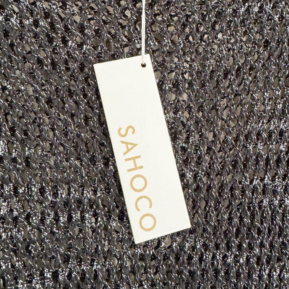 Sahoco Black Silver Metallic open Knit Long Sleeve Dress Women’s Medium - Picture 4 of 9